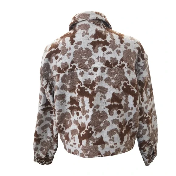 Sonoma Goods for Life Cropped Brown Cow Print Jacquard Bomber Jacket Sz M - Picture 10 of 16